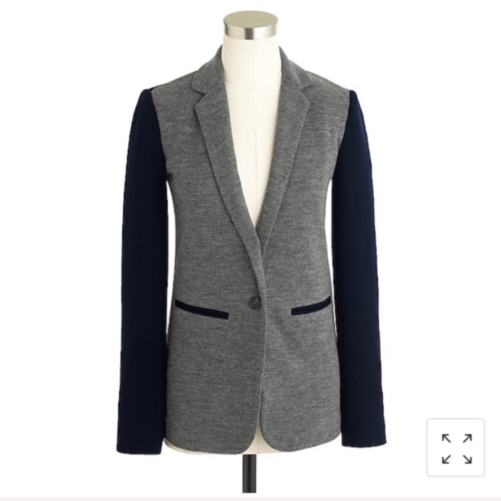 J. Crew Colorblock Gray Navy Wool Coat Jacket 0 XS